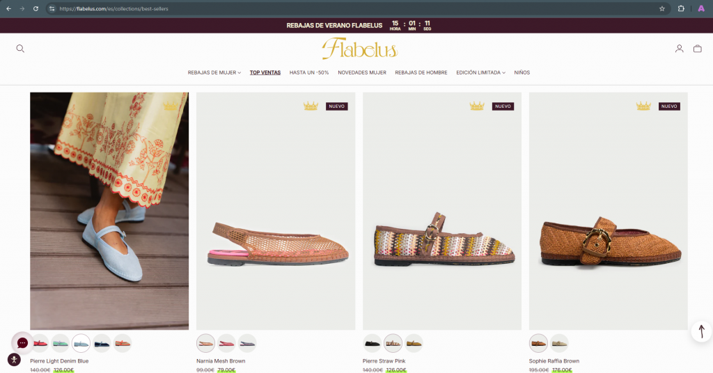 pantallazo web de flabelus, con etiquetas en las paginas de categorias